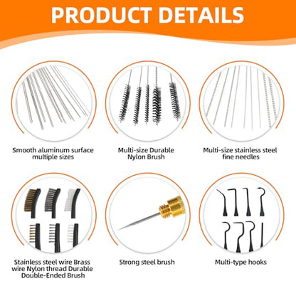 Carburetor Cleaning Kit 3 Double Head Brush 23 Needles 5 Nylon Brushes 1 Scraper and 4 Cleaning Hooks, Cleaner Set Tools for Motorcycle, ATV, Chainsaw, Welder & Small Engines