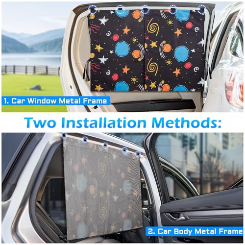 Car Window Shades, 2 Packs Magnetic car Sun Shade for Baby, Double Layers Magnetic Colourful Space Pattern for Full Covers/Half Shade Options, Window Curtains for Heat/UV Protection Sun Block Covers - color: Colourful Space