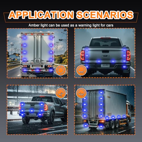 2PCS Rechargeable Flashing Lights for Vehicles, 12-Led Blue Emergency Strobe Lights, Battery Powered Strobe Caution Warning Beacon Lights with Magnetic for Trucks Trailers Car ATV Van RV SUV - color: Blue