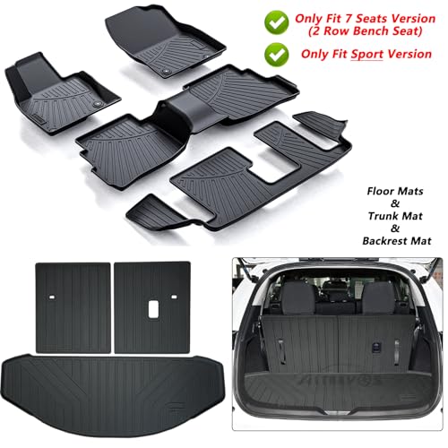 Floor Mats & Trunk Mat (Only Fit Sport Version) for 2016-2022 2023 Mazda CX-9 CX9 (7 Seats-2 Row Bench Seat),TPE All Weather Protection Floor Liners & Cargo Liners & Backrest Mat - size: 2016-2023 Cx9 Mats-7 Seats-sport