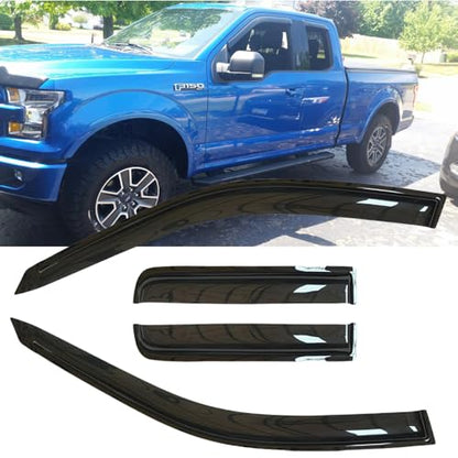 Original 4pcs Window Shade, Outside Mount Tape-On Rain Guards Set, Nice Side Window Visors Compatible with Ford F-150 2015-2024 Extended cab (SuperCab) 94974 - size: For F-150 Extended cab