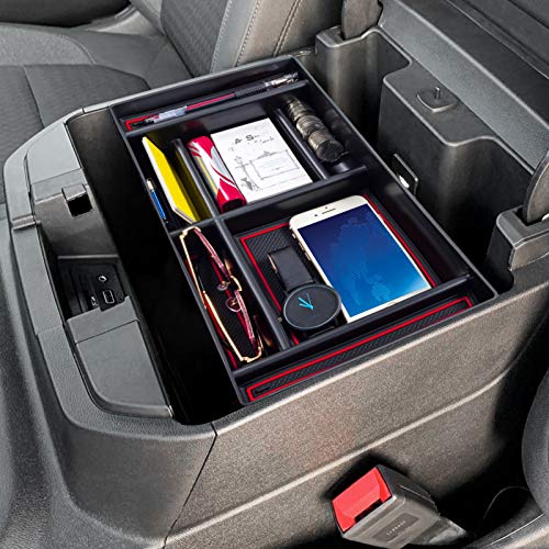 PIMCAR Center Console Organizer Compatible with 2019-2022 Chevy Silverado 1500/GMC Sierra 1500 & 2020-2023 Chevy Silverado/GMC Sierra 2500 HD/3500 HD (Full Console w/Bucket Seats ONLY) Red Trim - color: 19-22 1500 & 20-23 2500HD & 3500HD Red