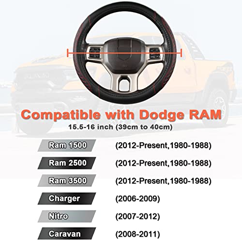 West Llama Customized Auto Car Steering Wheel Cover for Dodge RAM 1500 2500 3500, 15.5-16 inch (Diamond Quilted-Black+Red-Large Size) - color: B-Black+Red, size: Large Size (15 ½''-16'')