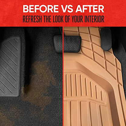 Motor Trend 943-BG FlexTough Defender Car Floor Mats -Next Generation Deep Dish Heavy Duty Contour Liners for Car SUV Truck & Van-All Weather Protection, Trim to Fit Most Vehicles Beige - color: Beige, style: FlexTough NextGen