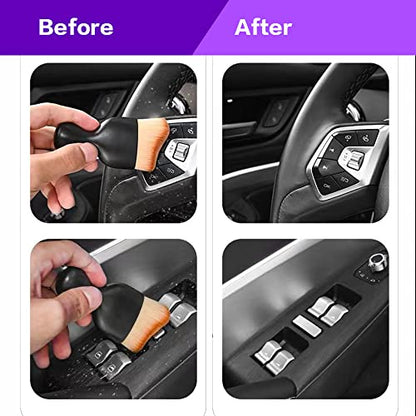 AOCISKA Car Interior Detailing Brush,Soft Bristle Cleaning Brush Car Detailing Brush Dusting Brush,Car Interior Cleaning Tool,Auto Detail Brush Car Dash Duster Brush (Black&Brown with Cap) - color: Black&brown With Cap