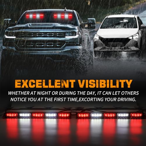XRIDONSEN 2x 17 inch Red White Emergency Lights for Vehicles 40 LED Emergency Dash lights Interior Front/Rear Windshield Strobe Lights Safety Flashing Warning for Volunteer Firefighter Vehicles Trucks - color: Red/White