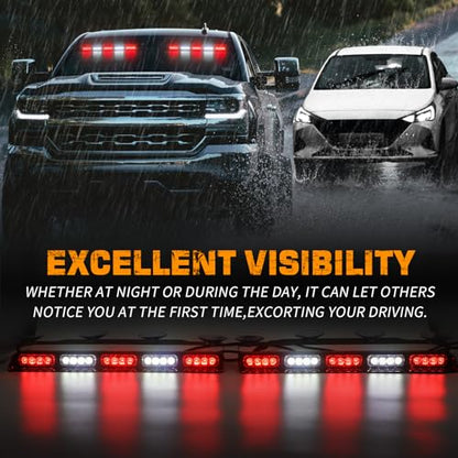 XRIDONSEN 2x 17 inch Red White Emergency Lights for Vehicles 40 LED Emergency Dash lights Interior Front/Rear Windshield Strobe Lights Safety Flashing Warning for Volunteer Firefighter Vehicles Trucks - color: Red/White