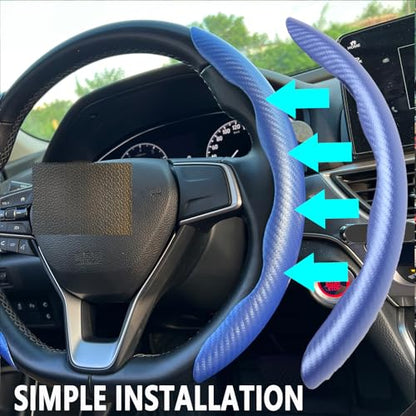Steering Wheel Cover, Car Carbon Fiber Steering Wheel Cover, Car Wheel Cover for Men/Women, Universal Fit for 99% Steering Wheel (Carbon Fiber-Blue) - color: Carbon Fiber-Blue