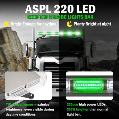 ASPL 46 inch 220 LED Rooftop Low Profile Strobe Light Bar Emergency Warning Beacon Car Hazard Flashing Construction Roof Lights Bars for Trucks Tow Automotive Construction Vehicle (Green/White - color: Green/White