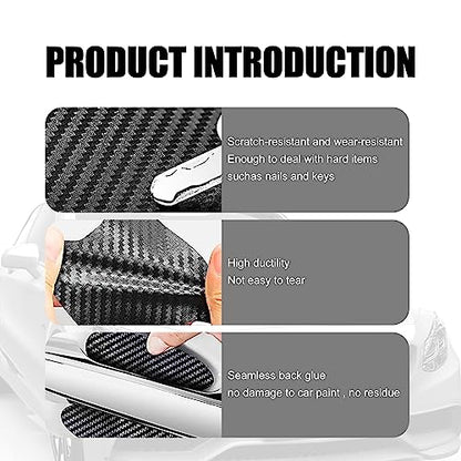 4 PCS Carbon Fiber Door Handle Cover, Leather Car Side Door Handle Sticker, Universal Car Door Handle Protective Film (Black)