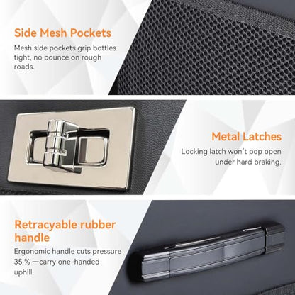 Noaman Leather Trunk Organizer for SUV - Large Car Trunk Storage Organizer with Lid and 2 Removable Dividers, Foldable Car Organizers and Storage Box for Sedan with 2 Metal Locking Clasps Black.