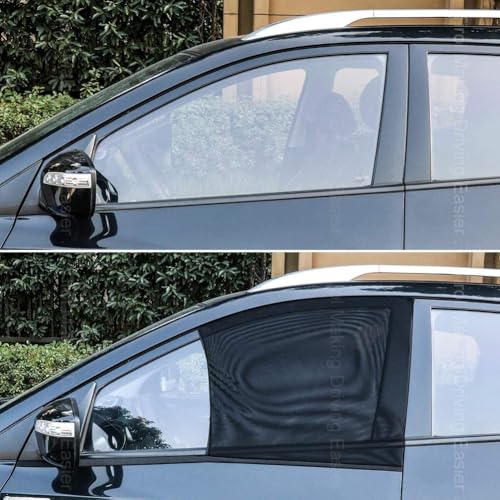 Car Front Window Sun Shade - 2 Pack Breathable Mesh Side Window Shade Sunshade UV Protection for Driver Family Pet on Front seat, Curtain with Two Holes to See Rearview Mirror, Size M - size: Medium-front Window