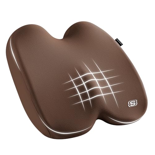 Skechers Seat Cushion, Ergonomic Memory Foam Cushion for Long Sitting Hours on Office & Home Chair, Car Seat Cushion for Sciatica, Coccyx Cushion,Brown - color: Brown