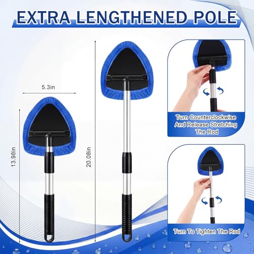 FoldTier 8 Pcs Car Windshield Cleaner Kits with Extendable Handle, 5 Microfiber Towel Pads, 1 Brush, 1 Empty Spray Bottle for Auto Glass Wiper Suvs Rvs & Home Windows(Blue) - color: Blue