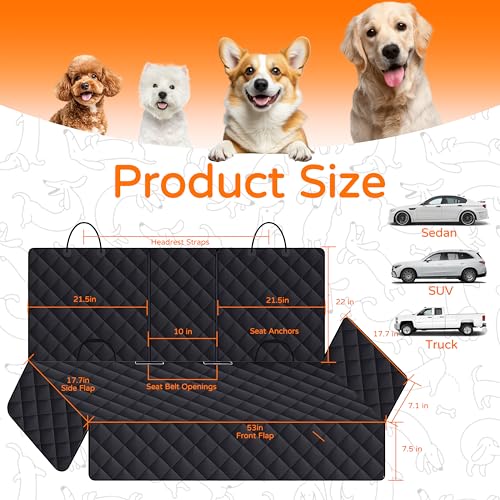 Dog Car Seat Cover, Back Seat Protector for Dogs, Waterproof Truck Bench Cover with Non-Slip Design for Most Cars, Trucks, and SUVs (Black) - color: Black