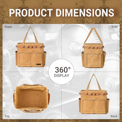 Water Resistant Gardening Tool Bag with Handles - 6 Pockets Utility Self-Standing Organizer for Camping/Garden/Car Storage, 14" x 13" x 10" | Khaki - color: Khaki