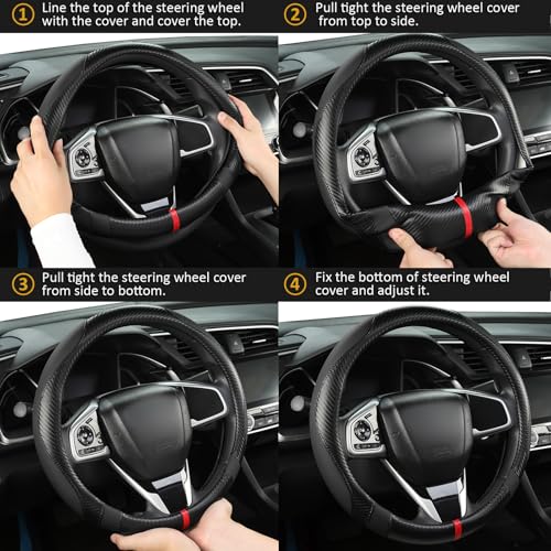 West Llama Microfiber Leather Car Steering Wheel Cover for Kia,14.5-15 inch (Black+Red Line-Standrad Size) - color: D-Black+Red Line