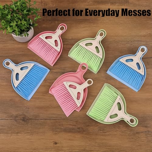 6 Pcs Small Dustpan and Brush Set, Whisk Broom Dust Pan with Handle, Nesting Tiny Dust Pan with Brush Mini Hand Broom and Dustpan Set for Cleaning Home, Classroom, Countertop, Keyboard, Car & Pet Nest