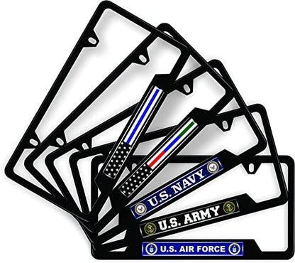 [Officially Licensed Product] - Stainless Steel Matte Black CAR 2-Hole Standard Size - Domed Custom-Made Corrosion-Resistant License Plate Frame with U.S. Navy Design and Free caps - (Qty: 1 Frame) - size: U.S. Navy