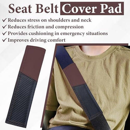 ecocstm 2 PCS Car Seat Belt Cover Pad, Carbon Fiber Safety Seatbelt Shoulder Strap Covers, Breathable Leather Soft Harness Pad, Interior Car Accessories, Universal for SUV, Truck, RV (Burgundy&Black - color: Red