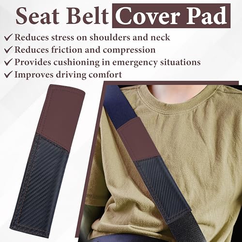 ecocstm 2 PCS Car Seat Belt Cover Pad, Carbon Fiber Safety Seatbelt Shoulder Strap Covers, Breathable Leather Soft Harness Pad, Interior Car Accessories, Universal for SUV, Truck, RV (Burgundy&Black - color: Red