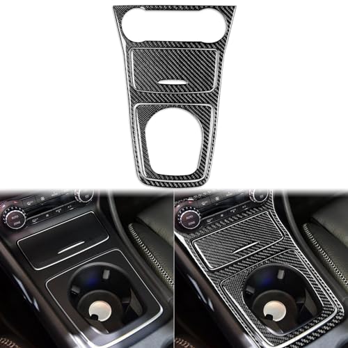 Real Carbon Fiber Center Control Storage Box Frame Cigarette Lighter Cover Water Cup Holder Frame Sticker Cover Accessories Compatible with Benz CLA C117 2014-2018 GLA X156 2015-2019 Black - Kit - color: Center Storage Cigarette Lighter Cup Holder - Kit