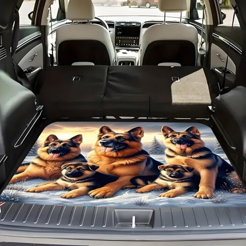 Universal Car Trunk Mat 29" x 39", Cute Dog Family All Weather Trunk Protection Cargo Liner, Durable Cargo Mat Rear Trunk Liner, Stylish Vehicle Interior Accessories Suitable for Most Car Models - color: Cute Dog Family