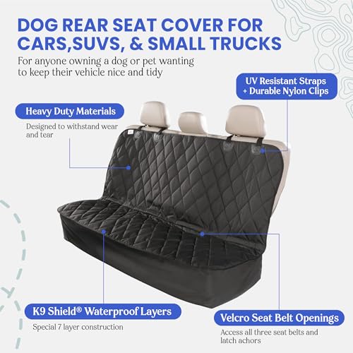 4Knines Back Seat Pet Cover for Dogs w/o Hammock – 54" Wide, Waterproof Car Seat Cover, Non-Slip, Heavy-Duty – Fits Cars, SUVs, Small Trucks – 2 Seat Belt & Latch Access – Back Seat Protector (Beige) - color: Beige