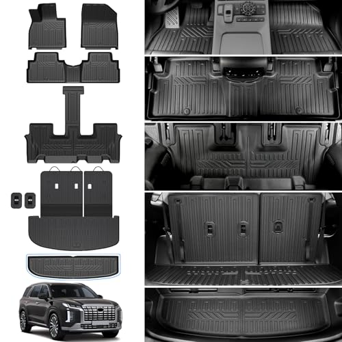 Floor Mats for 2020-2025 Hyundai Palisade 7/8 Passenger, Trunk Mat with Seat Back Cover and Lower Cargo Mat All Weather Interior Protector for 2025 Hyundai Palisade Accessories - size: For Hyundai Palisade Floor Mats Set 2020-2025