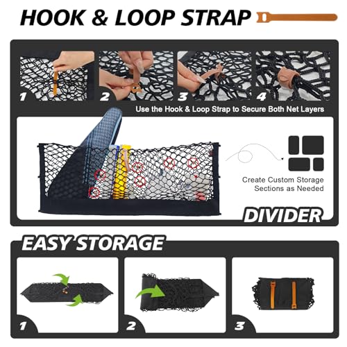Muslogy Truck Bed Cargo Net Trunk Netting Compatible with 2013-2026 Chevy Silverado & GMC Sierra 1500/2500HD/3500HD Accessories, Pickup Cargo Organizer SUV Sedan Storage Net w/Heavy Duty Carabiners - style: 2013+ Silverado & Sierra1500/2500HD/3500HD
