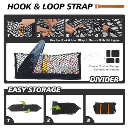 Muslogy Truck Bed Cargo Net Trunk Netting Compatible with 2013-2026 Chevy Silverado & GMC Sierra 1500/2500HD/3500HD Accessories, Pickup Cargo Organizer SUV Sedan Storage Net w/Heavy Duty Carabiners - style: 2013+ Silverado & Sierra1500/2500HD/3500HD