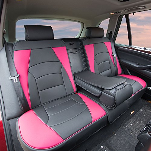 FH Group Ultra Comfort Highest Grade Faux Leather Full Set Cushion Pads Car Seat Covers for Front and Rear– Universal Fit for Cars Trucks & SUVs Pink/Black - color: Pink, style: Full Set