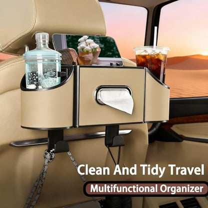 Back Seat Car Organizer,4 in 1 Multifunctional Car Back Seat Storage Box with Drink Cup Holder Tissue Box, for Hold Phone,Snacks, Drinks, Handbag-Meter - color: Meter