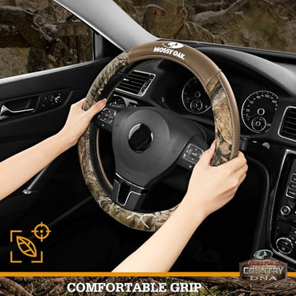 Mossy Oak Camo Steering Wheel Cover, Durable Grip Car Steering Cover, Universal Fit 14.5"–15.5" - Made with Premium Beige PVC Leather and Cotton Fabric, Anti-Slip - Official Licensed Product - color: Beige