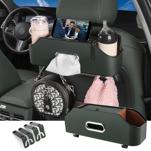 HOLDCY Car Back Seat Organizer with 2 Drink Cup Holder - Tissue Box and Storage Box Hook - Multi-functional Storage - Great for Kids and Travel (Green) - color: Green