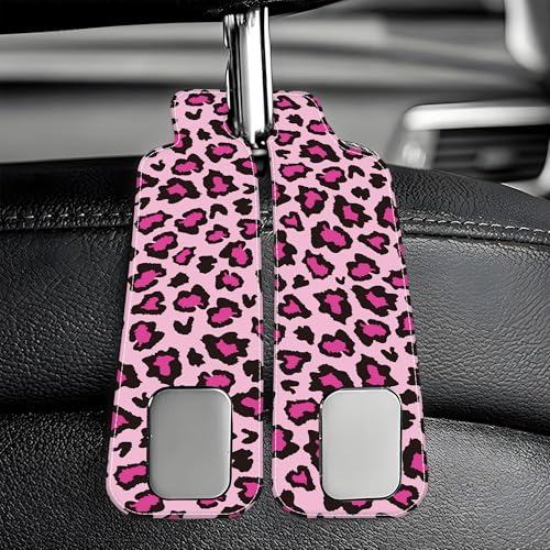 Car Seat Headrest Hooks for Purses and Bags Abstract Pink Leopard 1 Pack Bag Purse Holder for Car with Double Metal Hooks Car Purse Hanger Hanging Accessories - color: Abstract Pink Leopard