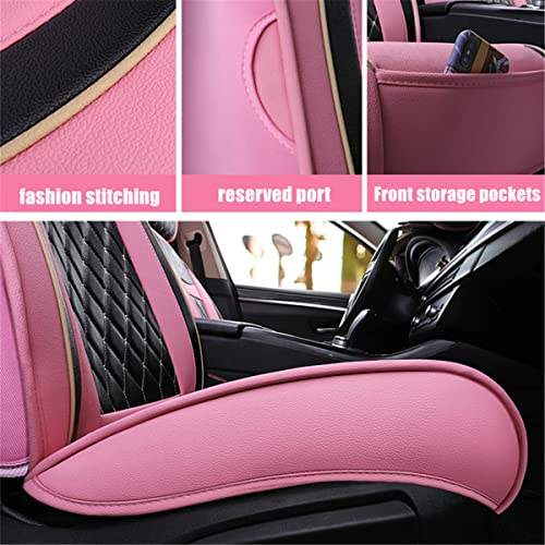 SanQing Car Seat Covers Full Set, Super Luxurious Heavy Universal Duty Waterproof Leather Automotive Vehicle Cover for Cars SUV Pick-up Truck, Non-Slip Seat Pink Car Accessories(Pink Black - color: Full Set/Black pink