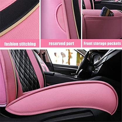 Car Seat Covers Front Seats, Super Luxurious Heavy Universal Duty Waterproof Leather Automotive Vehicle Cover for Cars SUV Pick-up Truck, Non-Slip Seat Pink Car Accessories (2 PCS Front/Black Pink) - color: 2 PCS Front/Black Pink
