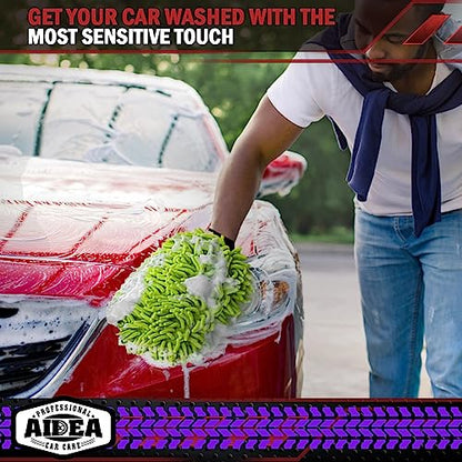 AIDEA Car Wash Mitt Microfiber, 2PK Scratch Free Lint-Free, Premium Chenille Microfiber Mitt Car Wash Brush, Green, Regular Size 7.12''X10.14'' - color: Green, size: 2PK