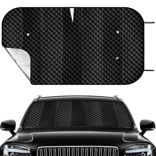 Windshield Sun Shade Car Sun Shade, Folding Car Shades for Front Windows, Blocks UV Rays Sun Visor Protector for Truck SUV Van, Keeps Vehicle Cool - Silver (55" x 29.5") - color: Black