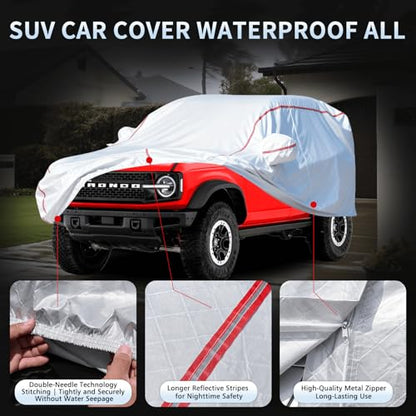 Car Cover Waterproof All Weather for Bronco 2020-2025,All-Around Fastening and 4 Upgrades, 60s Quick-Install for Car Cover - size: 3（for Bronco）