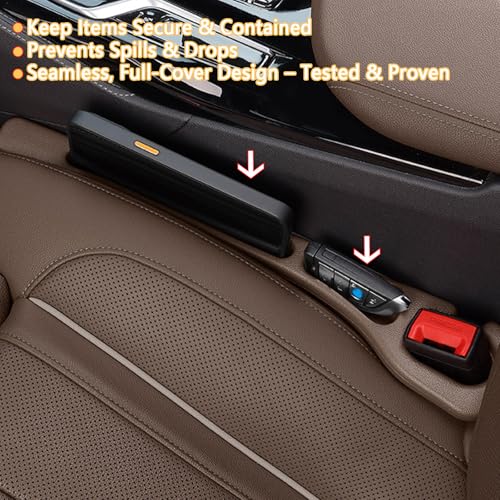 Car Seat Gap Filler Organizer of 2 - No Drop Seat Guard, Universal Car Seat Gap Filler, Durable Non-Slip Material, Easy 10-Second Install for Cars, Trucks & SUV (Brown) - color: Brown
