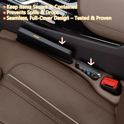Car Seat Gap Filler Organizer of 2 - No Drop Seat Guard, Universal Car Seat Gap Filler, Durable Non-Slip Material, Easy 10-Second Install for Cars, Trucks & SUV (Brown) - color: Brown