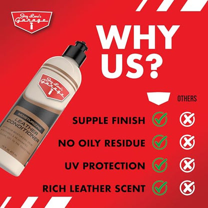 Jay Leno's Garage Car Leather Conditioner and Auto Leather Care - Professional Leather Conditioner for Car Seats, Nourishes Protects & Restores, Lanolin & Beeswax Formula, Non-Greasy Finish (16 oz) - style: Conditioner