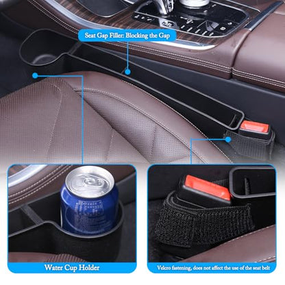 Car Seat Gap Filler, Multifunctional Seat Side Gap Filler with Cup Holder & Organizer, Gap Stopper Universal Fit Car SUV Truck Fill The Gap Between Seat & Console Set of 2 (Black) - color: Black