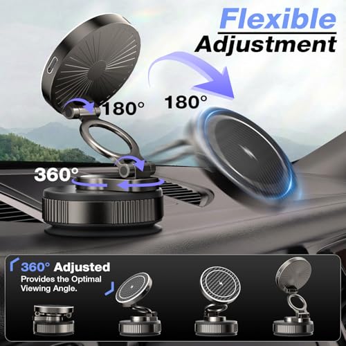 Vooii for Magsafe Car Mount Charger (15W Wireless Faster Charging) (130+LB Strongest Suction & 3000gf Magnetic) (360° Adjustable) Vacuum Car Phone Holder, Phone Holders for Your Car for iPhone 17-12 - color: Titanium Black