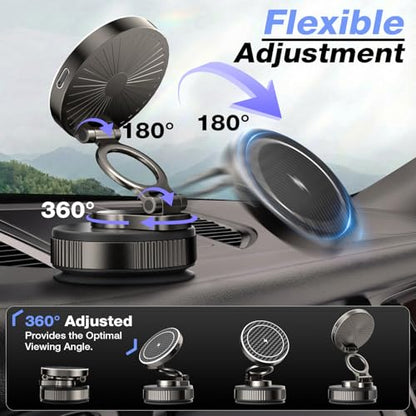 Vooii for Magsafe Car Mount Charger (15W Wireless Faster Charging) (130+LB Strongest Suction & 3000gf Magnetic) (360° Adjustable) Vacuum Car Phone Holder, Phone Holders for Your Car for iPhone 17-12 - color: Titanium Black