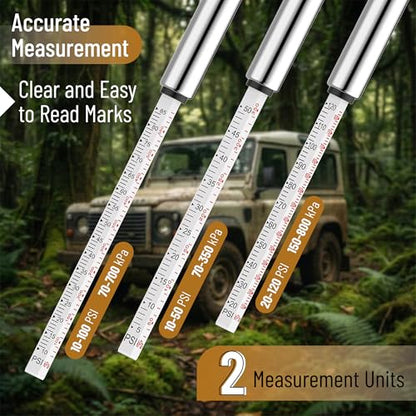 UNCO- Stainless Steel Pencil Tire Pressure Gauge, 3 Pack, 10-50PSI, 10-100PSI, 20-120PSI, Pencil Air Pressure Gauge for Tires with 16 Valve Caps - color: Silver, size: 3 Pack, 10-50 Psi, 10-100 Psi, 20-120 Psi