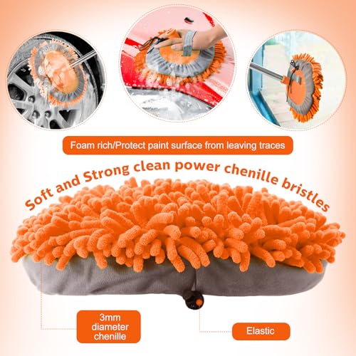 Layhit 5 Pcs Car Wash Mitt Set, Brush Not Included, Microfiber Mitt Cleaning Car Truck Washing Tools Kit RV Pickup Chenille Scratch Replacement (Orange) - color: Orange