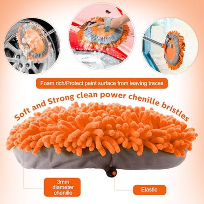 Layhit 5 Pcs Car Wash Mitt Set, Brush Not Included, Microfiber Mitt Cleaning Car Truck Washing Tools Kit RV Pickup Chenille Scratch Replacement (Orange) - color: Orange
